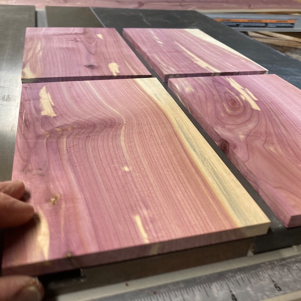 Aromatic Eastern Red Cedar, two boards, one at 3/8” x 8” x 12, one at 3/8" x 10" x 10”, surface planed.