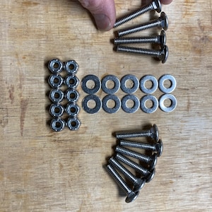 Mounting hardware for bench assembly, set of 24 ea:  1/4”-20 x 1-1/2” zinc oxide finish carriage bolt, flat washer and lock nut.