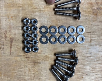 Herrajes de montaje para ensamblaje de banco, juego de 24 piezas: perno de carruaje con acabado de óxido de zinc de 1/4”-20 x 1-1/2”, arandela plana y tuerca.