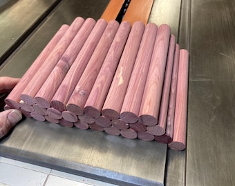 Eastern Red Cedar dowel rods, 2 pieces at approximately 1/2” diameter x 10” long.