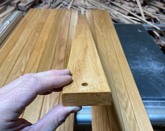 5 pcs Red Oak slats, 3/4” x 2-1/2” x 48”, rounded edges, w/ 5/16”D holes centered 3/4” from each end, finished w/outdoor varnish