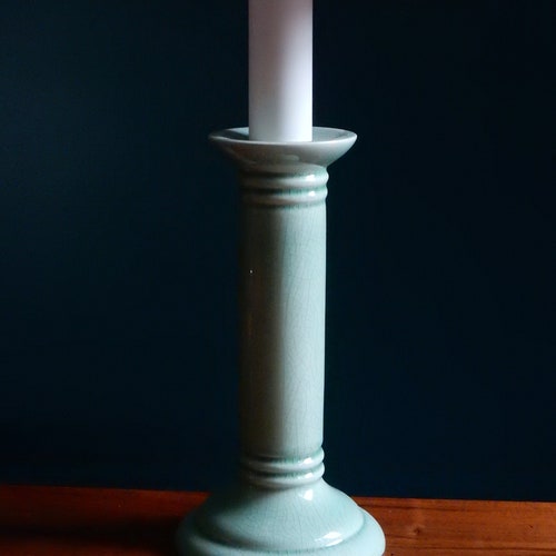 Table lamp / Green shops ceramic candlestick foot / Conical lampshade in English floral fabric / French artisanal creation