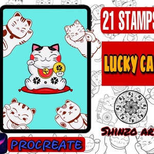 Pinceles Sellos Procreate Lucky Cat , Diseño , Pinceles gato