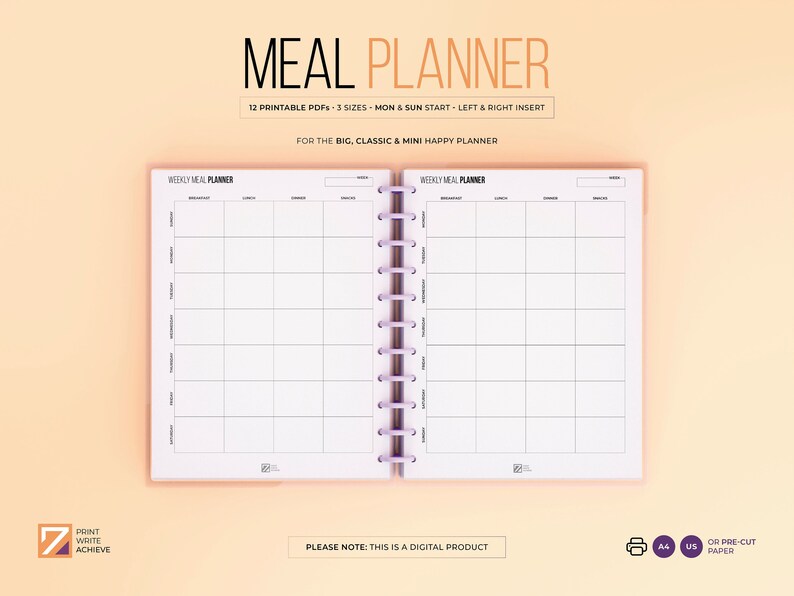 Weekly Happy Planner Meal Planner Printable Inserts Meal - Etsy