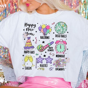Happy New Year PNG Sublimation Digital Design Download, disco ball png, new years eve png, cheers png, 2025 png, party png, kids png designs