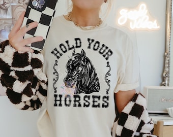 Hold Your Horses PNG Digital Design Download, western png, funny png, vintage country png, single color png, men's png designs, simple png