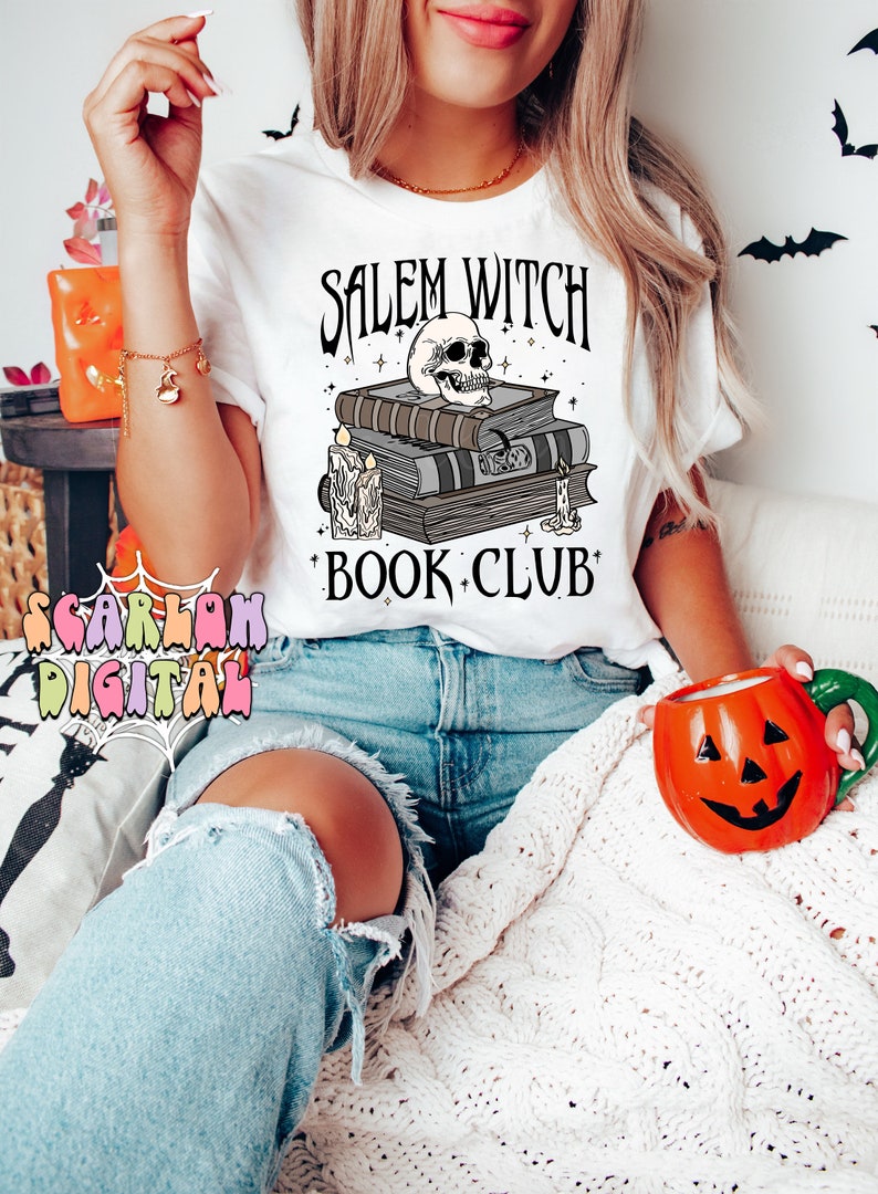 Salem Witch Book Club PNG-Halloween Sublimation Digital Design Download-book reader png, spell book png, spooky season png, witchcraft png image 3