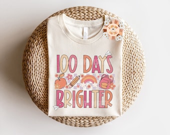 100 Days Brighter PNG-School Girl Sublimation Digital Design Download-100th day of school png, girly school png, 100 days sublimation design