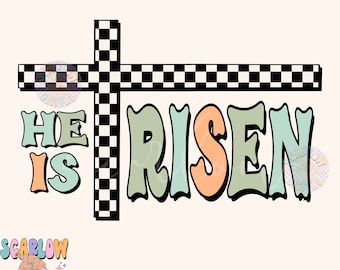 He is Risen PNG-Easter Sublimation Digital Design Download-retro easter png, boy designs, boy easter png, checkered easter png, boy png
