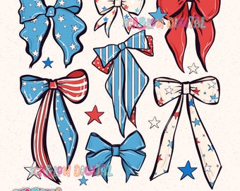 Patriotic Bows PNG Digital Design, american png, checkered png, retro png, coquette png, girl designs, july 4th png, trendy png, foj png