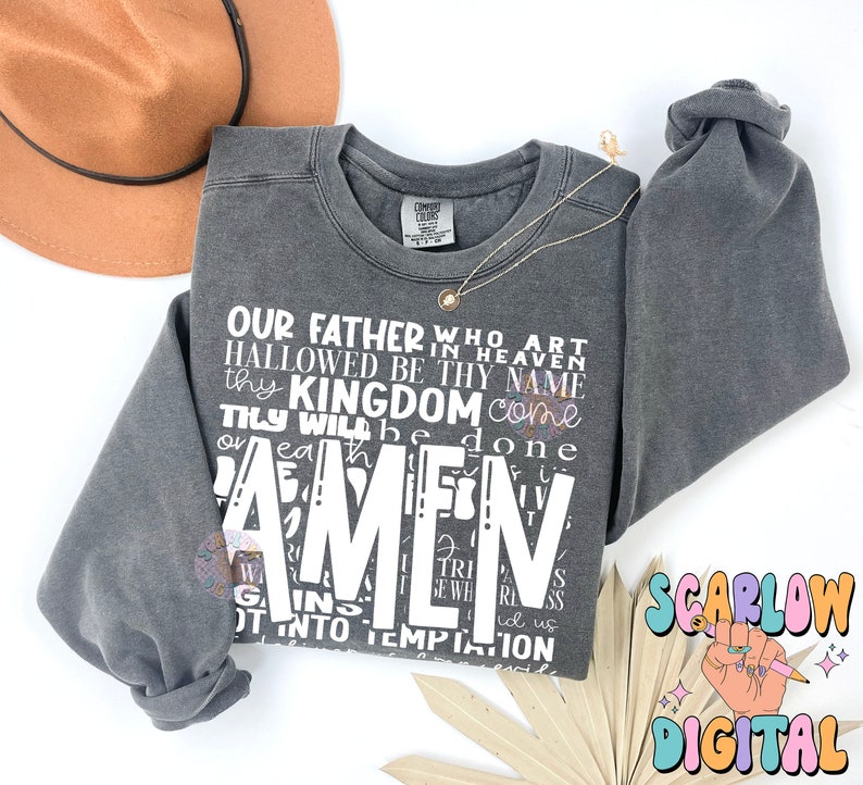 The Lord's Prayer PNG Digital Design Download, amen png, jesus png, christian png, pray png, bible verse png, single color png, retro png bild 1