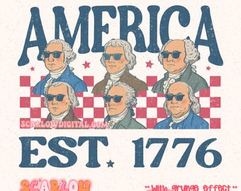America Est. 1776 PNG Digital Design, fourth of july png, july 4th png, founding fathers png, george washington png, red white and blue png