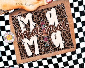 Leopard Mama PNG | Trendy Brown Neutral Design | Retro Animal Print Mama Shirt | Digital Download for Sublimation and T-Shirt Printing