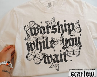 Worship While You Wait PNG Digital Design Christian Bible Verse