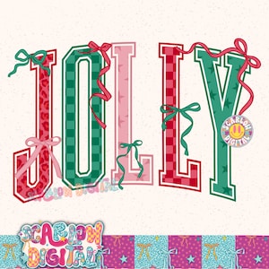 Jolly with Bows PNG Digital Design, Christmas png, retro christmas designs, coquette bows png, traditional xmas png, christmas girl designs bild 1
