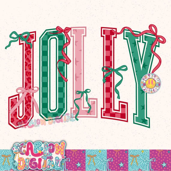 Jolly with Bows PNG Digital Design, Christmas png, retro christmas designs, coquette bows png, traditional xmas png, christmas girl designs