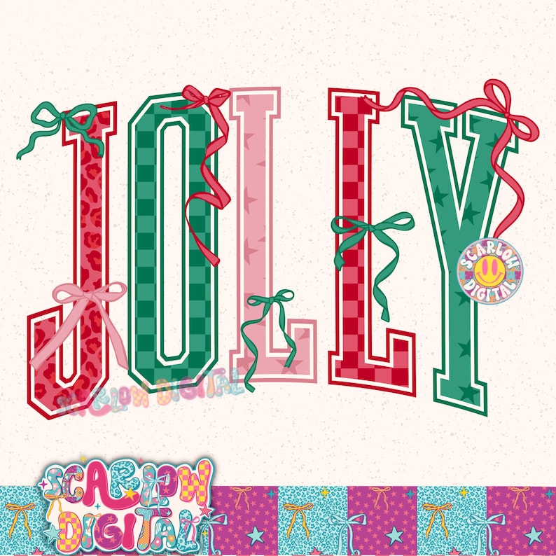 Jolly with Bows PNG Digital Design, Christmas png, retro christmas designs, coquette bows png, traditional xmas png, christmas girl designs bild 1