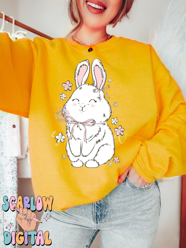 Floral Bunny Rabbit PNG-Easter Sublimation Digital Design Download-spring png, girly easter png, simple easter png, coquette png designs image 9