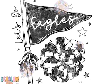 Let's Go Eagles PNG Digital Design Download, pom pom png, football png, sports png, single color png, school spirit png, team spirit png