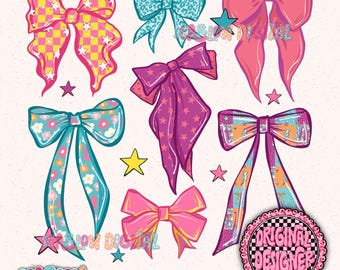 Retro Bows PNG Digital Design, no words png, checkered png, retro png, coquette png, girl designs, pretty png, trendy png, women png designs