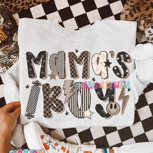 Mama&#39;s Boy PNG Digital Design Download, checkered boy png, retro boy png, little boy png, mom and son png, trendy boy png, png for boys