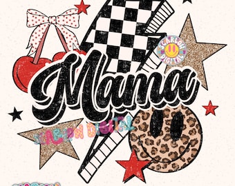 Cherry Mama PNG Digital Design, retro cherries png, leopard print png, yallternative png, collage designs, rocker mama png, mama mini png
