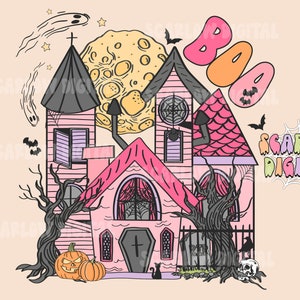 Haunted House PNG-Halloween Sublimation Digital Design Download-spooky season png, spooky girl png, kids halloween png, spooky boo png file