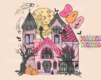 Haunted House PNG-Halloween Sublimation Digital Design Download-spooky season png, spooky girl png, kids halloween png, spooky boo png file