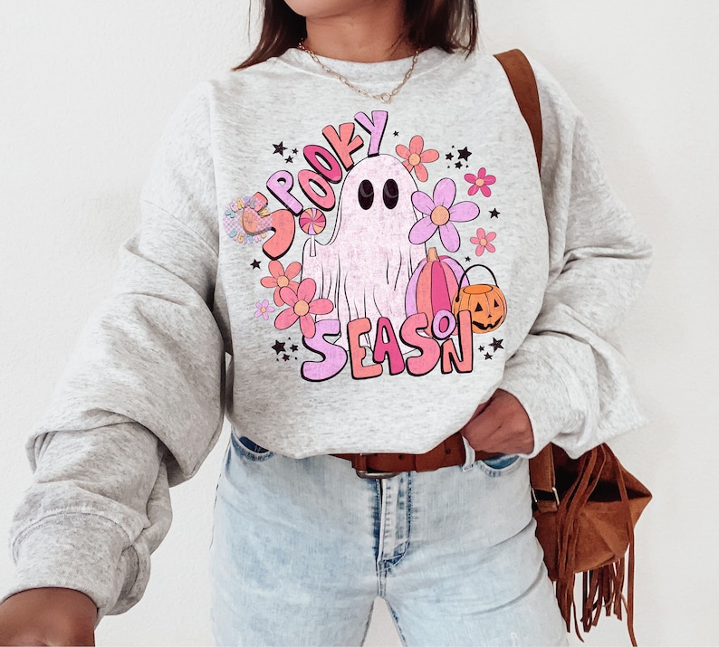 Spooky Season PNG-Halloween Sublimation Digital Design Download-ghost png, floral ghost png, girly halloween png, cute ghost png designs immagine 3