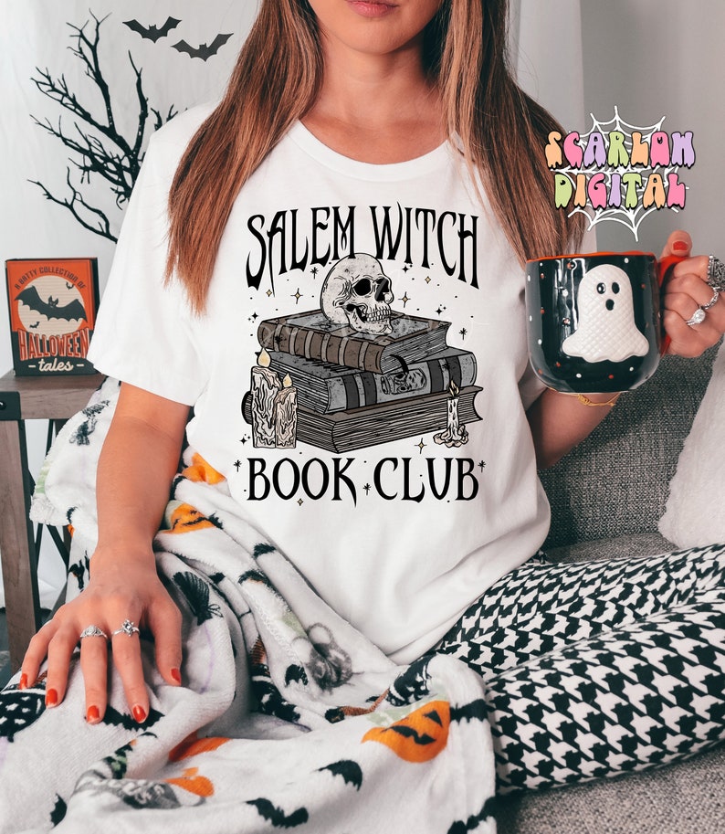 Salem Witch Book Club PNG-Halloween Sublimation Digital Design Download-book reader png, spell book png, spooky season png, witchcraft png image 4