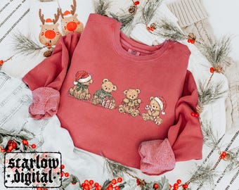 Old Christmas Teddy Bears PNG Digital Design