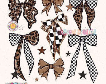 Brown Leopard Bow PNG Bundle | Checkerboard Retro Bows | Western Cowgirl Aesthetic | Digital Download for Sublimation and Printing Projects
