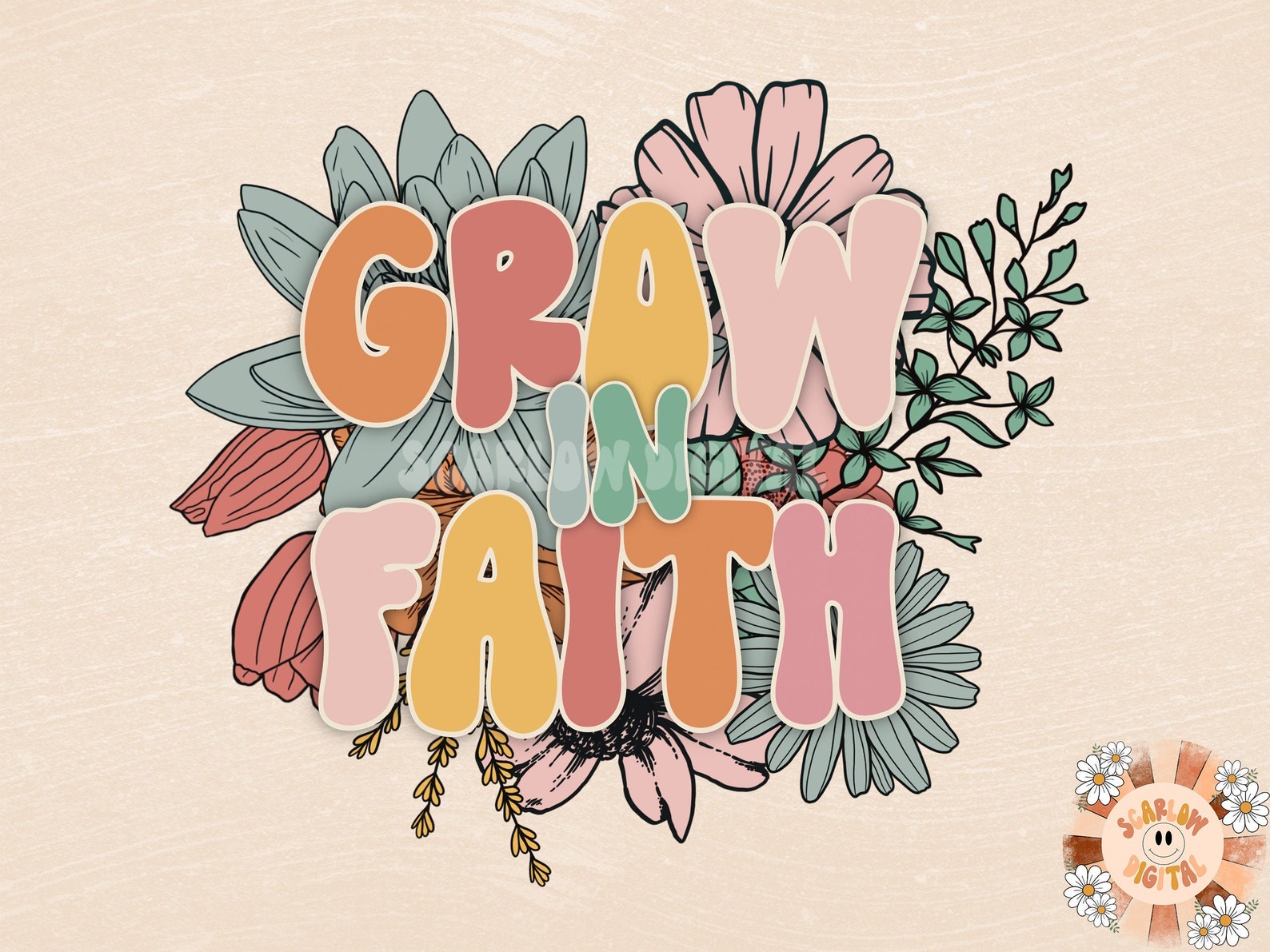 Grow in Faith Png-christian Sublimation Design Download-floral - Etsy