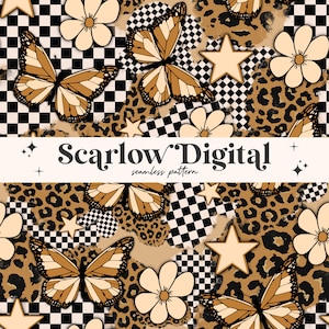 Patrón sin costuras Rocker: diseño digital por sublimación con estampado de leopardo: archivo sin costuras a cuadros, grunge sin costuras, patrón sin costuras de niña