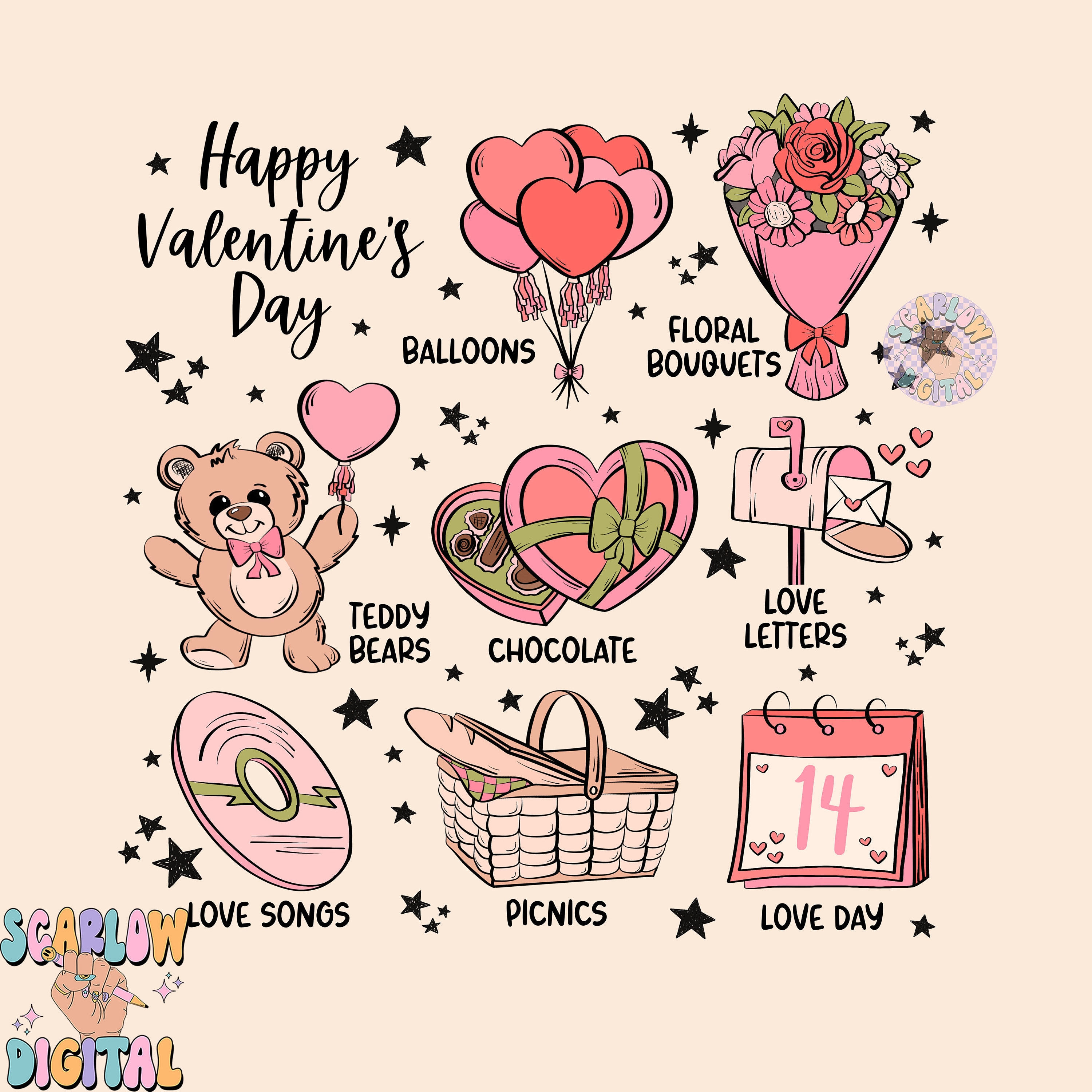 Happy Valentine's Day PNG Sublimation Digital Design Download, Heart ...