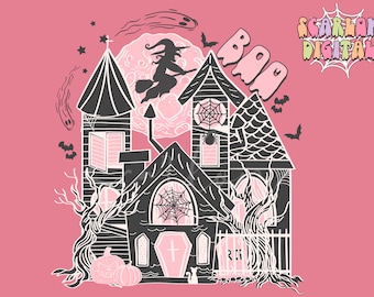 Haunted House PNG-Halloween Sublimation Digital Design Download-spooky season png, spooky girl png, kids halloween png, spooky boo png file