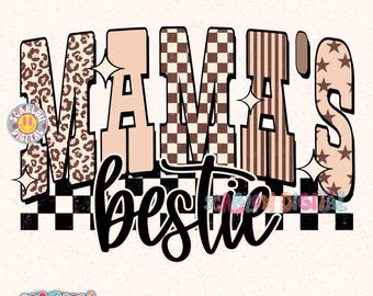 Mama's Bestie PNG Digital Design, neutral retro girl designs, leopard print kids png, little girl designs, checkered girl png, mama mini png