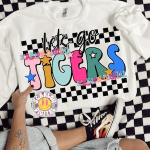 Let&#39;s Go Tigers PNG Digital Design, retro school spirit png, team spirit designs, sports mascots png, team name png, back to school png