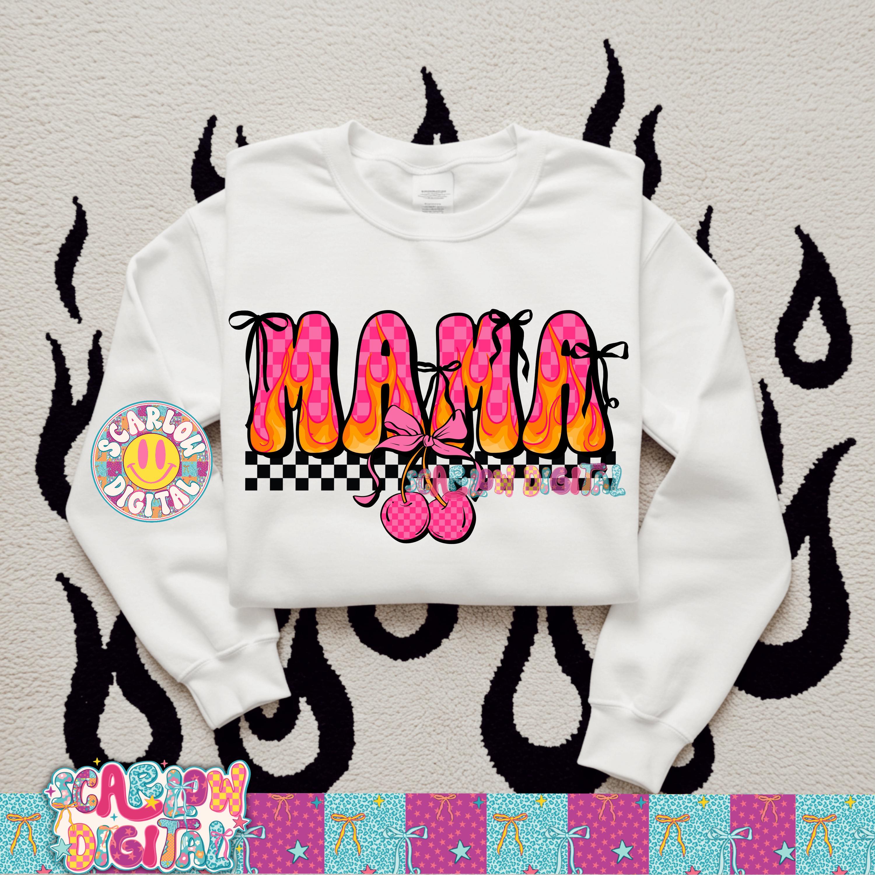 Cherry Mama Fire Flames PNG Digital Design, Grunge Mama Png, Mama