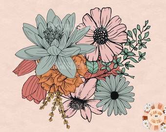 Floral Bouquet PNG sublimation design download, watercolor floral png, watercolor png, elegant png, little girl png, png for women, flowers