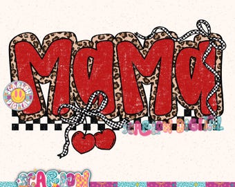 Cherry Mama PNG Digital Design, retro cherries png, leopard print png, yallternative png, checkered designs, rocker mama png, mama mini png