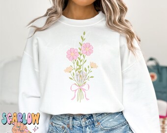 Coquette Bouquet PNG Digital Design Download, flowers png, floral bouquet png, coquette designs, trendy png designs, simple png, girly png