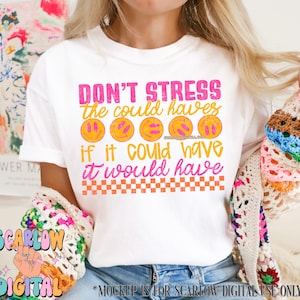 Don't Stress PNG Digital Design, don't worry png, happy designs, mental health png, popular designs, checkered png, retro png design, trendy bild 2