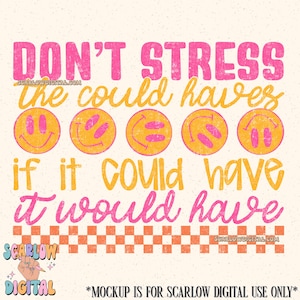 Don't Stress PNG Digital Design, don't worry png, happy designs, mental health png, popular designs, checkered png, retro png design, trendy bild 1