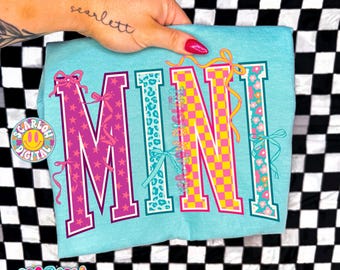 Retro Mini PNG Digital Design, bows png, coquette girl png, leopard kids png, checkered girl png, png for kids, girl tshirt png, trendy png