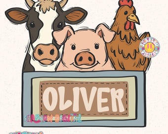 Add Your Own Name Farm Animals PNG Digital Design, personalized png designs, custom design, little boy png, boy tshirt designs, cow png