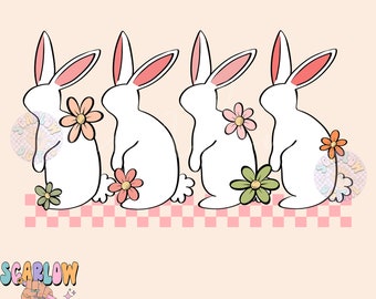 Floral Easter Bunnies PNG Sublimation Digital Design Download, flowers png, spring png, easter png, kids easter png, no words png designs