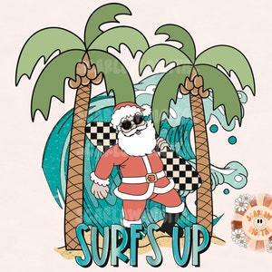 Surf’s Up Santa PNG-Christmas Sublimation Digital Design Download-Santa claus png, Christmas png design, beach png, summer sublimation png