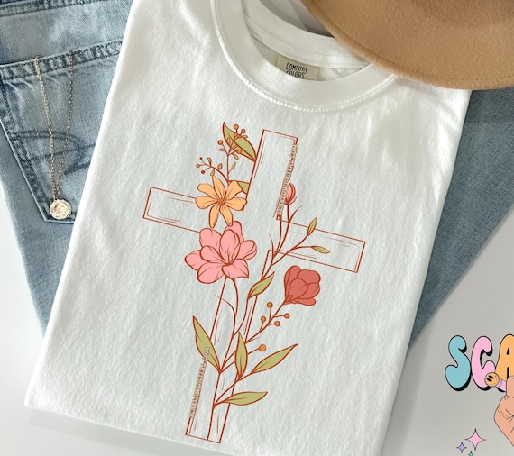 Floral Cross PNG Digital Design, Easter png, spring png, spring florals png, he is risen png, christian easter designs, trendy png designs