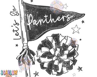 Let's Go Panthers PNG Digital Design Download, pom pom png, football png, sports png, single color png, school spirit png, team spirit png